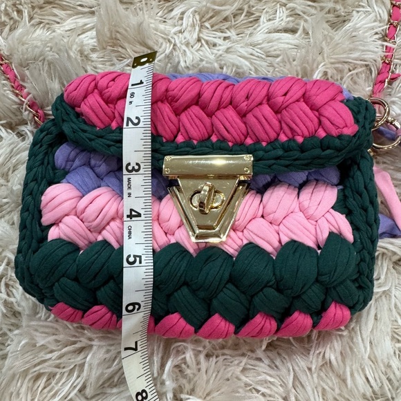 Multicolor Woven Crochet Crossbody Handbag boho chic tassel - Picture 2 of 7